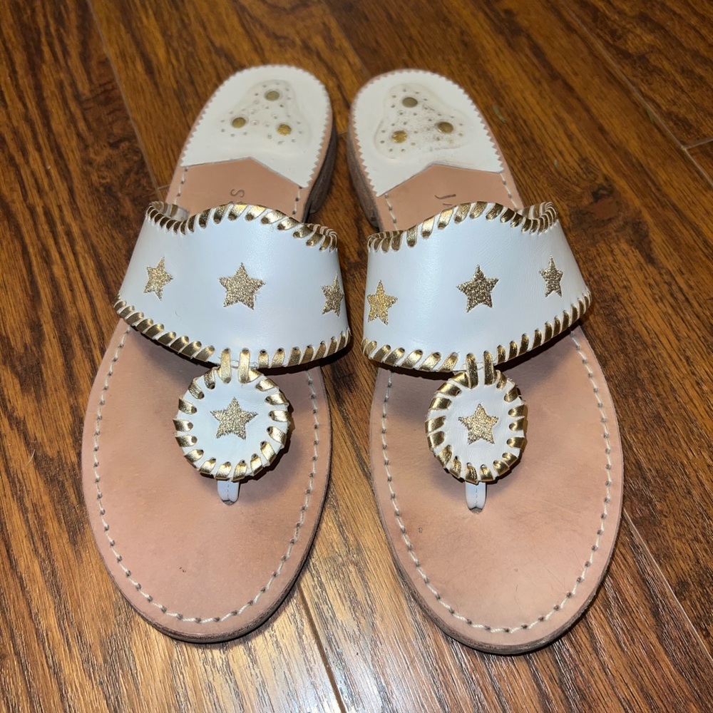 Jack Rogers classic white sandals with gold stars